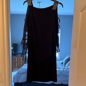 Elegant Black Beaded Strap Evening Dress